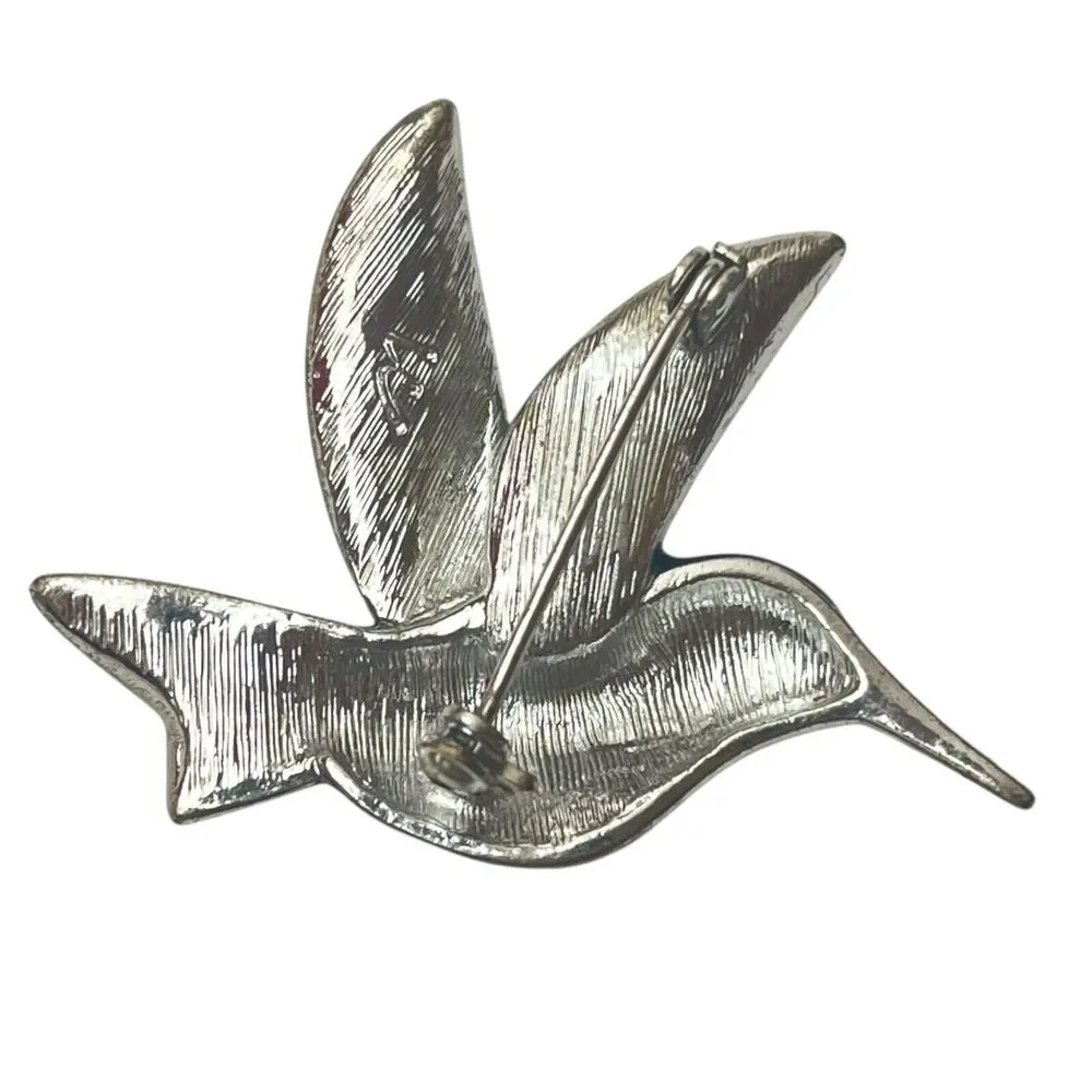 Liz Claiborne‎ Hummingbird Blue Green Enamel Rhinestone Silver Tone Brooch Pin